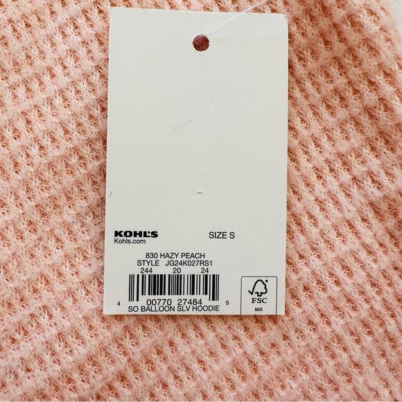 SO Hoodie Sweater Peach Balloon Sleeve Kangaroo Pocket Pullover Lightweight - Picture 9 of 11